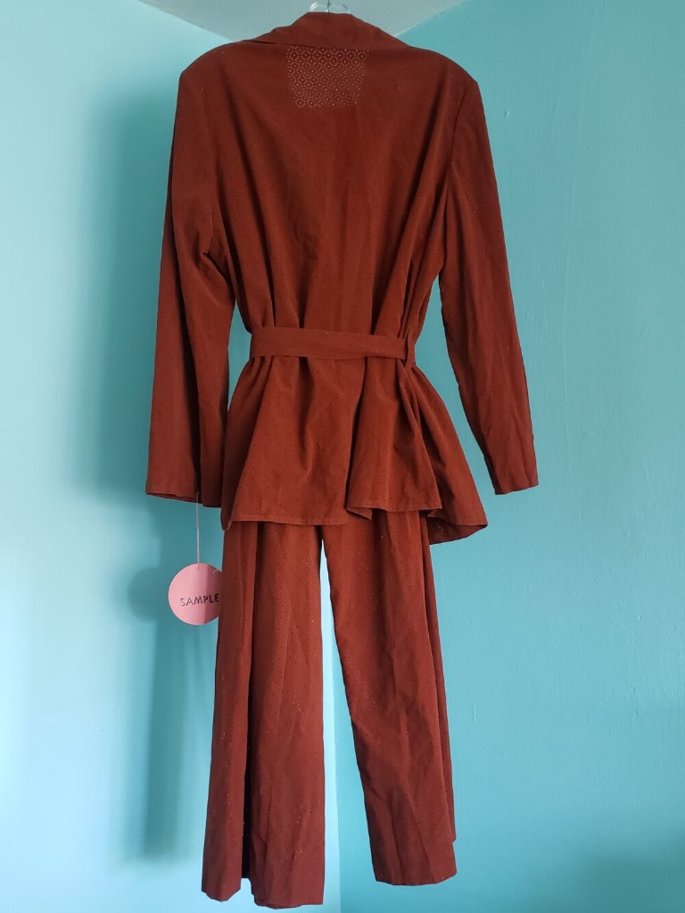 Vintage 70s Sample Deadstock two piece orange Boho disco Lounge suit set RETRO - Picture 9 of 13